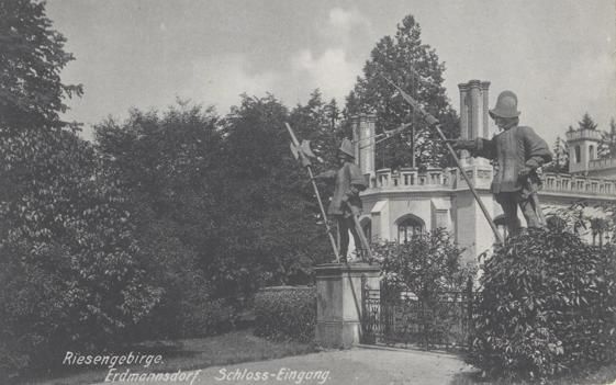 Stara poczt&oacute;wka, Mysłakowice, Pałac Kr&oacute;lewski. Wydana w 1906 r. Wydawnictwo dr. Trenkler Co. Leipzig.