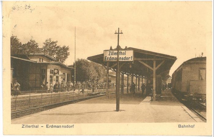 Dworzec kolejowy w Erdmannsdorf, Mysłakowicach. Ok 1920 r.