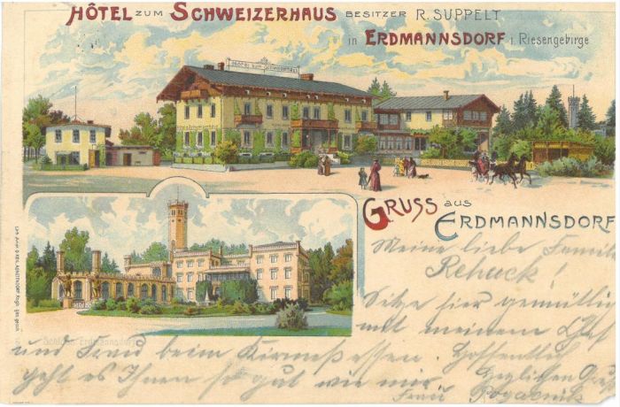 Erdmannsdorf/Mysłakowice koniec XIX początek XX wieku. Stara poczt&oacute;wka