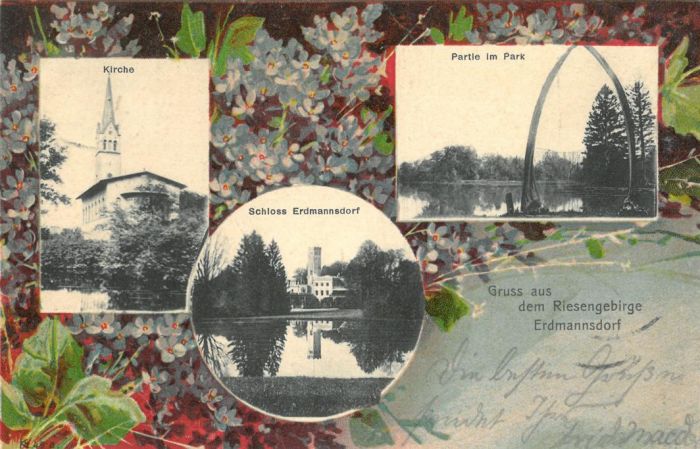 Nietypowa stara poczt&oacute;wka. Erdmannsdorf/Mysłakowice ok 1930 r