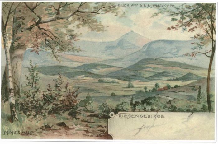 Poczt&oacute;wka 1903 r. Jesienna panorama Karkonoszy.