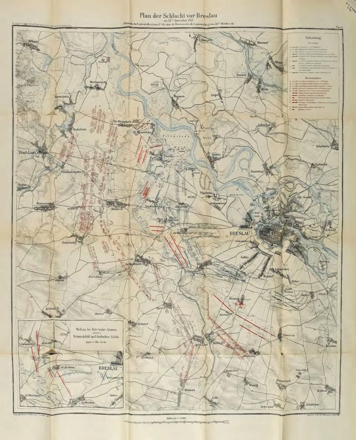 Mapa Bitwy pod Breslau/Wrocław 15.11.1757 r. Wojna siedmioletnia.
