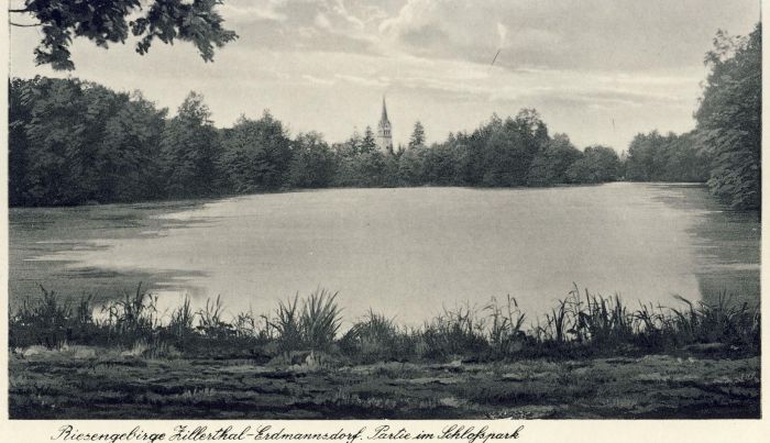 1930 r. Erdmannsdorf (Mysłakowice). Staw obok Pałacu.