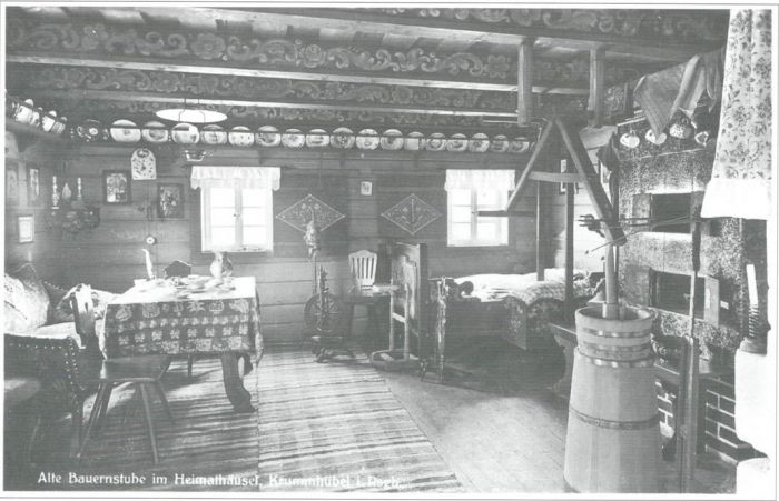 Oryginalnie odtworzona izba Karkonoska w muzeum w Krummh&uuml;bel (Karpacz). 1936 r.