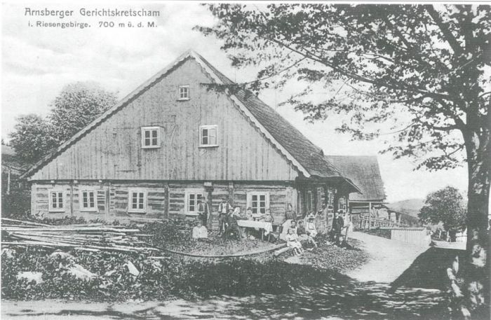Karczma Sądowa (Gerichtskretscham). W dolinie Jedlicy na Podg&oacute;rzu. Kolo Kowar. 1910 r.
