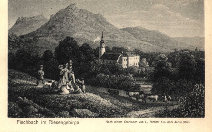 Karpniki (niem. Fischbach) , grafika 1840 r.