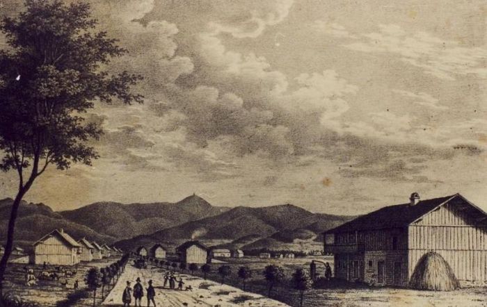 Erdmannsdorf (Mysłakowice) XIX wiek. Grafika K. Mattisa