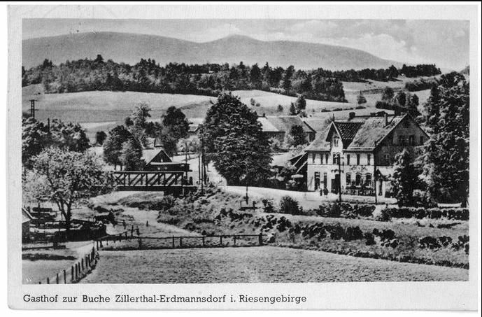 Gospoda u Buche, dach już po przebudowie więc rok 1910+ . Erdmannsdorf (Mysłakowice).