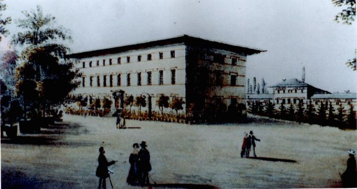 Drugi dom Kawaler&oacute;w obecnie dom mieszkalny (PGR). Grafika XIX wiek. Erdmannsdorf (Mysłakowice)