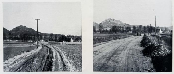 Droga z Krogulca do Karpnik przed remontem i po remoncie, 1933 rok
