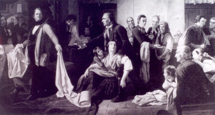 1844 rok. Ślaskie tkacze sprzedają pł&oacute;tno lniane.