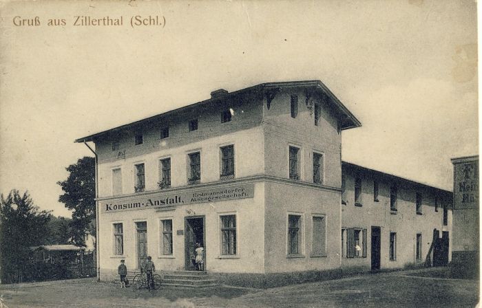 Mysłakowice (niem. Zillerthal-Erdmannsdorf, Erdmannsdorf), 1914 rok. Obecnie ul.Daszyńskiego, Centrum Lniarskie Natura 