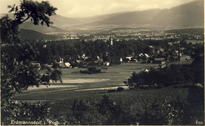 1941 rok,  Mysłakowice (niem. Zillerthal-Erdmannsdorf, Erdmannsdorf), 1935 rok. Panorama wsi