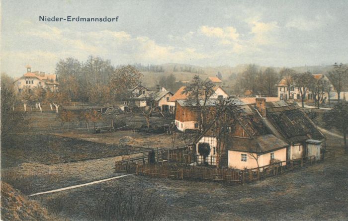 Mysłakowice (niem. Zillerthal-Erdmannsdorf, Erdmannsdorf). Poczt&oacute;wka lata 30-te. Widoczne budynki Ośrodek Szkolenia i Wyc