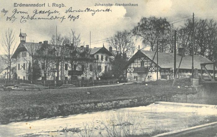 Mysłakowice (niem. #illerthal-Erdmannsdorf, Erdmannsdorf). Poczt&oacute;wka lata 30-te. Widoczne budynki OHP