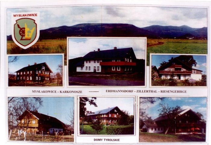 Mysłakowice, poczt&oacute;wka-składanka. Koniec lat 90-tych.