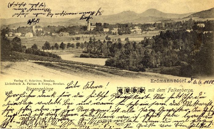 1900 rok. Poczt&oacute;wka #Mysłakowice (niem. #Zillerthal-Erdmannsdorf, #Erdmannsdorf)
