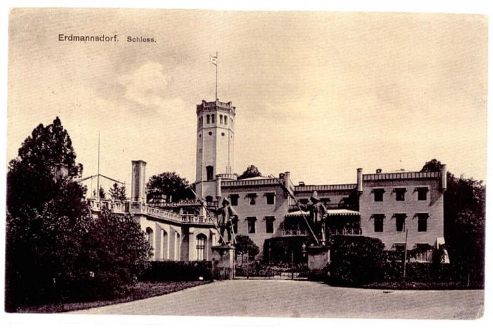 Poczt&oacute;wka, 1907 rok. Pałac i okolica. Mysłakowice (niem. Zillerthal-Erdmannsdorf, Erdmannsdorf).