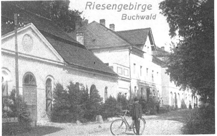 Kserokopia poczt&oacute;wki z 1911 roku. Browar w Bukowcu (niem. Buchwald, czes. Bukovn&iacute;k). Wydawnictwo Adam i Thiel Świe