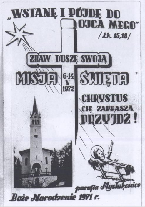 Ulotka z kościoła w Mysłakowicach 1971/1972 rok