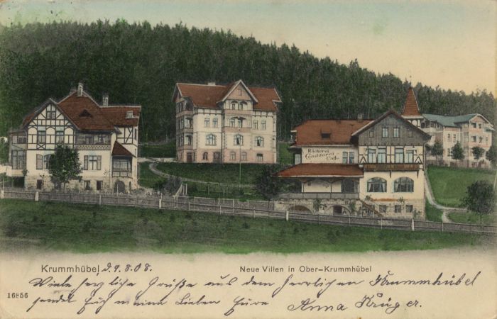 Poczt&oacute;wka Krummh&uuml;bel (Karpacz), początek XX wieku. 