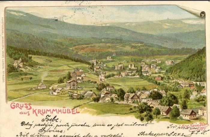 Poczt&oacute;wka Krummh&uuml;bel (Karpacz), początek XX wieku. 
