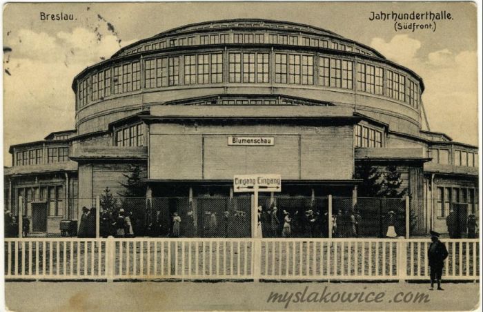 Breslau/Wrocław. 1915 rok Hala Stulecia (Jahrhunderthalle) - widok zewnętrzny od strony południowej
