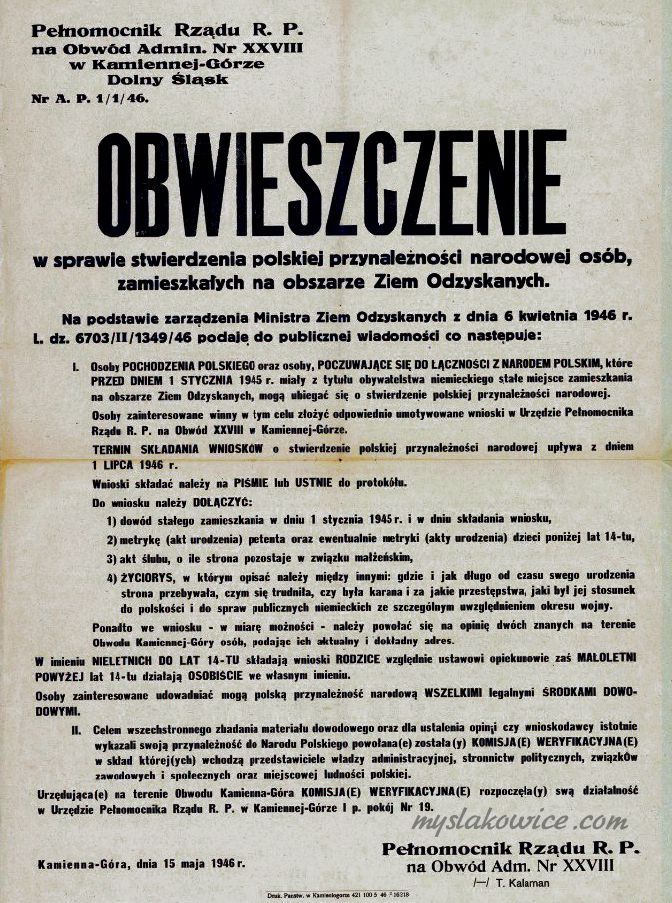 Ulotka z 1946 roku