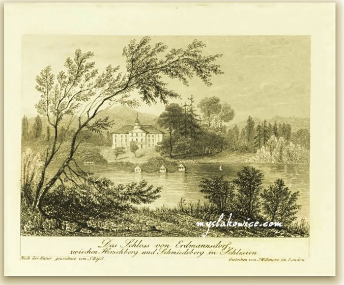Pałac w Mysłakowicach. ok 1820 rok. Autor: R&ouml;sel, Samuel (1768-1843)