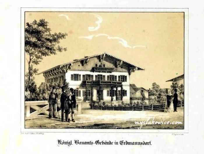  Kr&oacute;lewski Urząd Budowlany w Mysłakowicach (niem. Zillerthal-Erdmannsdorf, Erdmannsdorf). Autor: C. Klein, E.Siegmund
