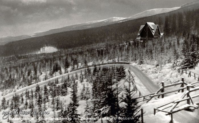 Riesengebirge - Ober-Schreiberhau mit Zackelfallbaude und Bobbahn. Trasa bobslejowa w okolicach Zackelfallbaude (Kamieńczyk,)