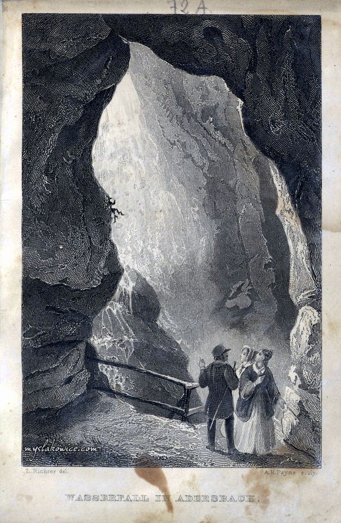 Wodospad Adrspach (ADR&Scaron;PACH) I Skały Adrszpaskie, Skalne Miasto. ok 1850 rok