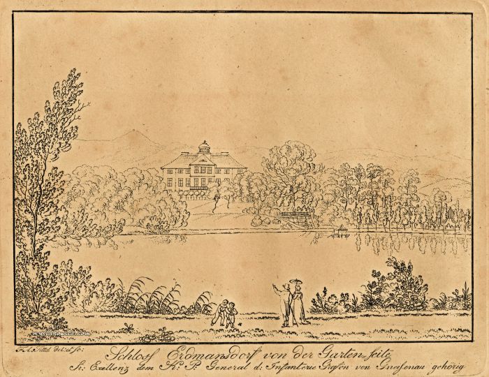 Pałac w  Mysłakowicach (niem. Zillerthal-Erdmannsdorf, Erdmannsdorf). ok 1820 rok