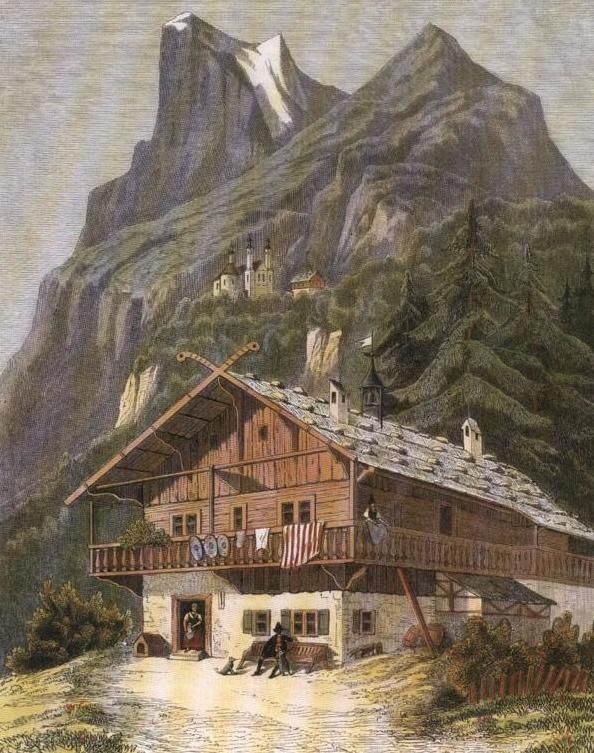 Dom Tyrolski w Tyrolu. Grafika 1890 rok