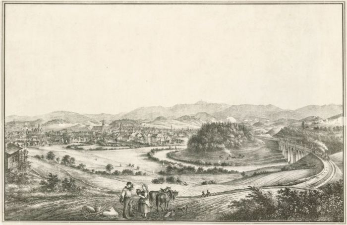 Jelenia G&oacute;ra, Litografia, Autor  Ernst Wilhelm Knippel ( 1811-1900 )