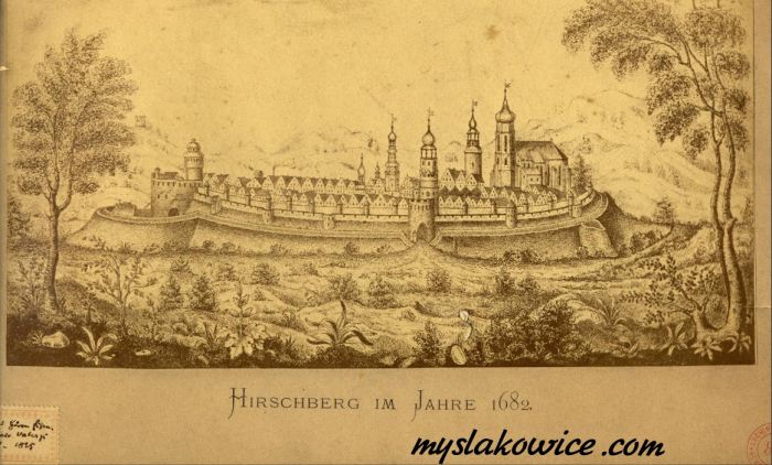 Jelenia G&oacute;ra (niem. Hirschberg, cz. Jelen&iacute; Hora, dawniej Hir&scaron;berk, Horn&scaron;perk) 1682 rok.