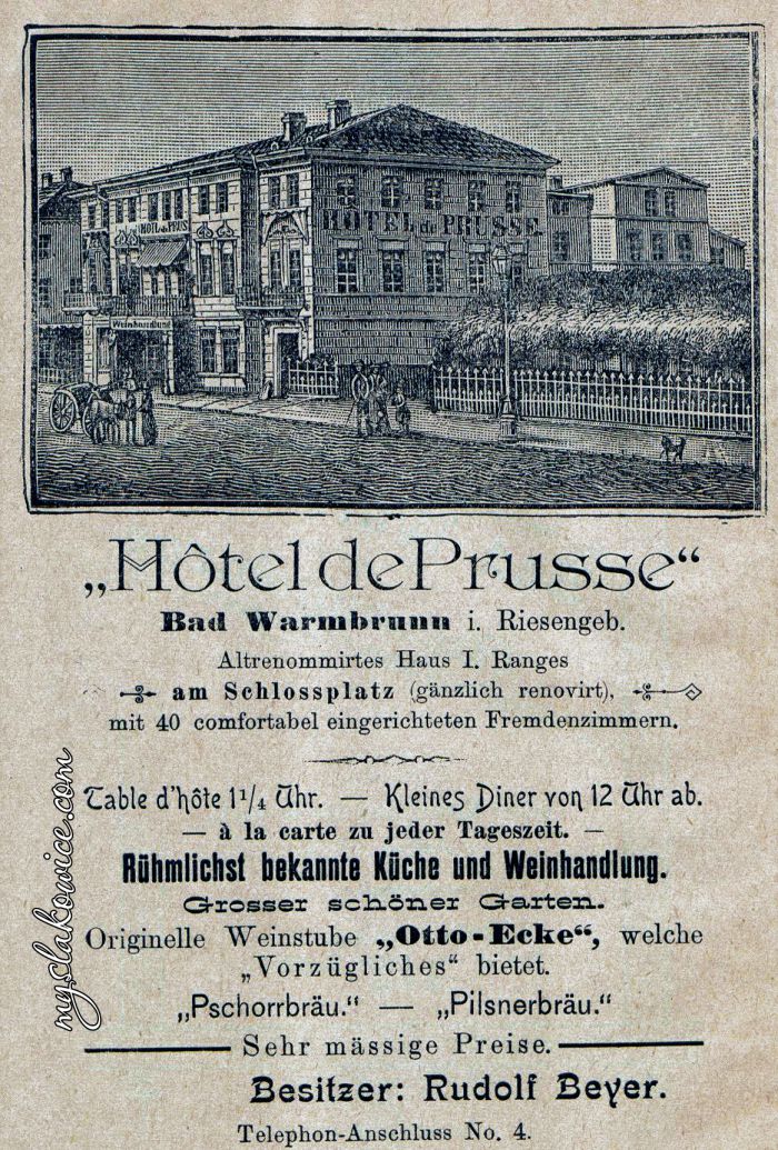 1896 rok. Ulotka reklamująca Hotel w Cieplicach.