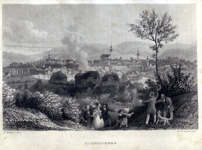 Jelenia G&oacute;ra (niem. Hirschberg im Riesengebirge). ok 1840 rok