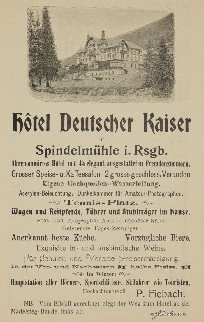 Jagniątk&oacute;w (Agnetendorf). Hotel Deutscher Kaiser. Reklama z 1903 roku