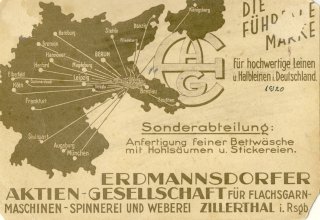 Ulotka reklamowa Zakład&oacute;w Lniarskich w Mysłakowicach 1920 r.