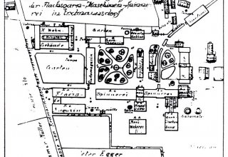 Fotokopia planu sytuacyjnego Zakład&oacute;w Lniarskich w Erdmannsdorf, Mysłakowicach z 1872 roku