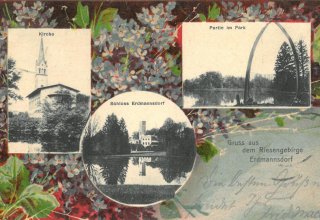 Nietypowa stara poczt&oacute;wka. Erdmannsdorf/Mysłakowice ok 1930 r