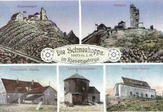 Poczt&oacute;wka 1915 r. Schneekoppe/ Śnieżka na poczt&oacute;wce 1605 m n.p.m. obecnie podaje się 1602 m n.p.m.