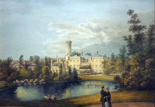 Pałac i Park Kr&oacute;lewski Erdmannsdorf (Mysłakowice). Ernst Wilhelm Knippel (1811&ndash;1900) grafika datowana 1850 rokiem.