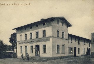 Mysłakowice (niem. Zillerthal-Erdmannsdorf, Erdmannsdorf), 1914 rok. Obecnie ul.Daszyńskiego, Centrum Lniarskie Natura 