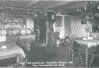 Wnętrze Sląskiej Restauracji "Hampel 100". 1936 rok. Obecnie ośrodek "Irena" ul. Leśna 