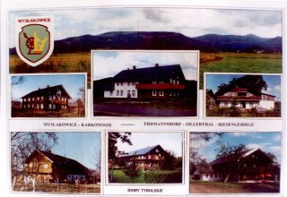 Mysłakowice, poczt&oacute;wka-składanka. Koniec lat 90-tych.