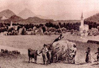 Mysłakowice (niem. Zillerthal-Erdmannsdorf, Erdmannsdorf). Grafika XIX wiek.