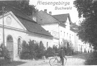 Kserokopia poczt&oacute;wki z 1911 roku. Browar w Bukowcu (niem. Buchwald, czes. Bukovn&iacute;k). Wydawnictwo Adam i Thiel Świe