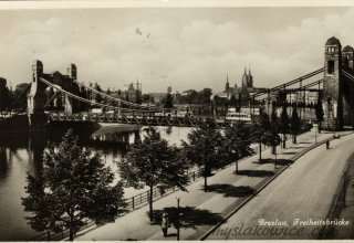 Breslau, Wrocław. Freiheitsbr&uuml;cke /in. Kaiserbr&uuml;cke (ob. Most Grunwaldzki). ok 1930 rok.